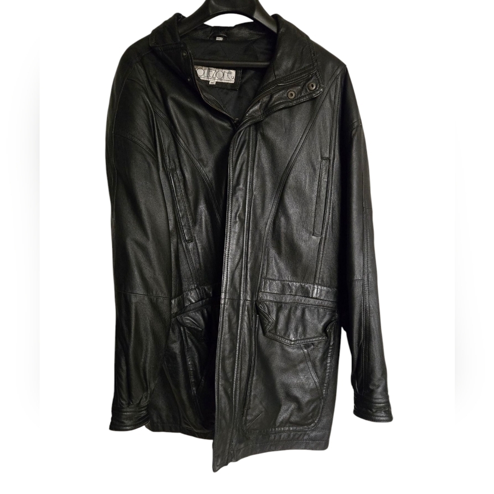 Vintage Collezione sa Men's Black Leather Jacket Medium